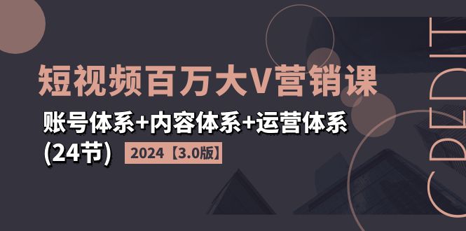 （11795期）2024短视频·百万大V营销课【3.0版】账号体系+内容体系+运营体系(24节)-点石成金