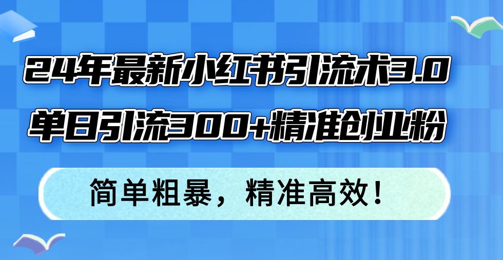 （12215期）24年最新小红书引流术3.0，单日引流300+精准创业粉，简单粗暴，精准高效！-点石成金