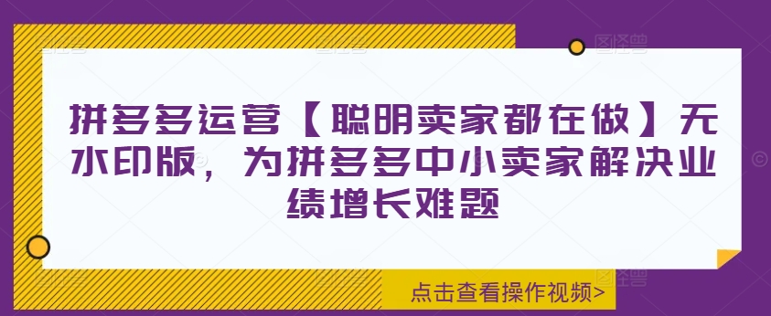 拼多多运营【聪慧商家也在做】无水印图片版，为拼多多平台中小商家处理业绩提升难点-点石成金