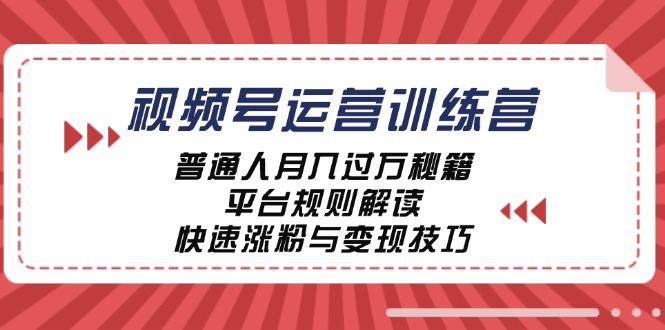 视频号运营训练营：普通人月入过万秘籍，平台规则解读，快速涨粉与变现-点石成金