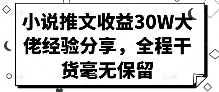 小说推文盈利30W巨头心得分享，全过程干货知识不遗余力-点石成金